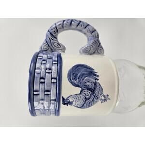 Vintage Seymour Mann Rooster Coffee Mug Blue Weave Faience Farmhouse